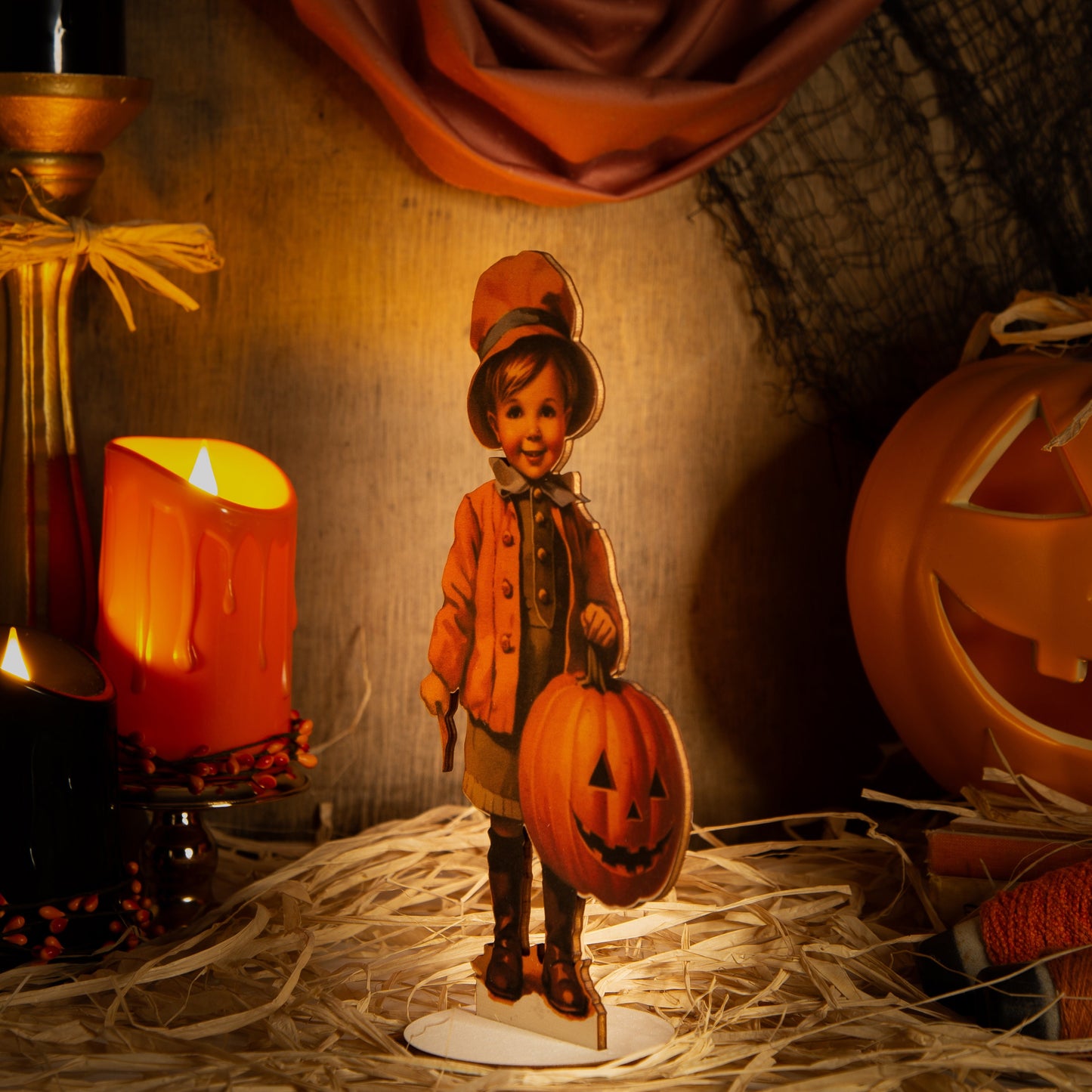 Halloween Decoration boy with Pumpkin wooden ornament, fall decor, halloween decor laser cut unique halloween
