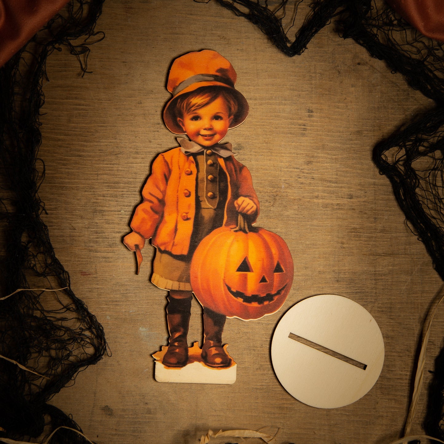 Halloween Decoration boy with Pumpkin wooden ornament, fall decor, halloween decor laser cut unique halloween