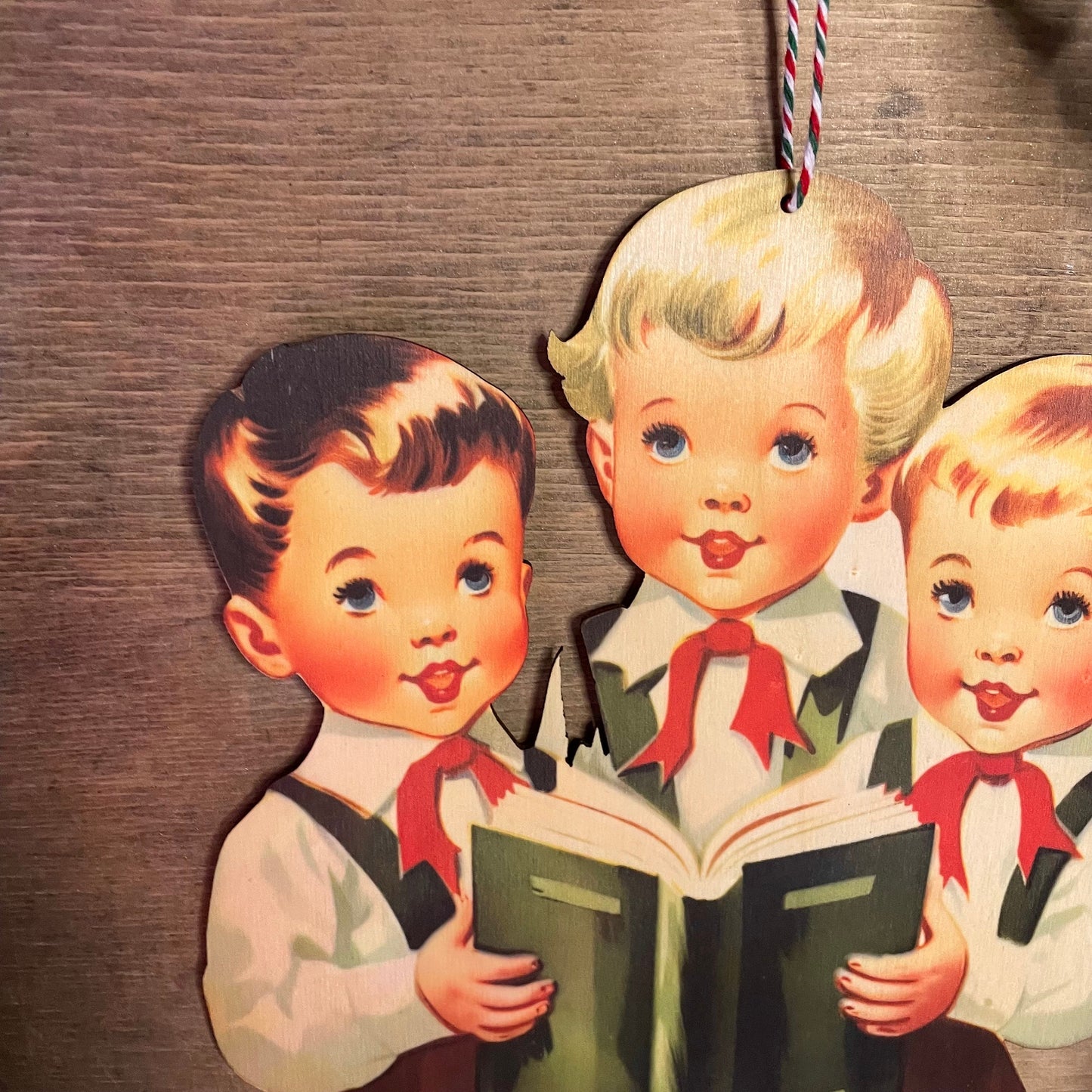 Vintage Christmas Choir Boys Hanging Decoration, wall hanging kitsch festive decor wooden laser cut