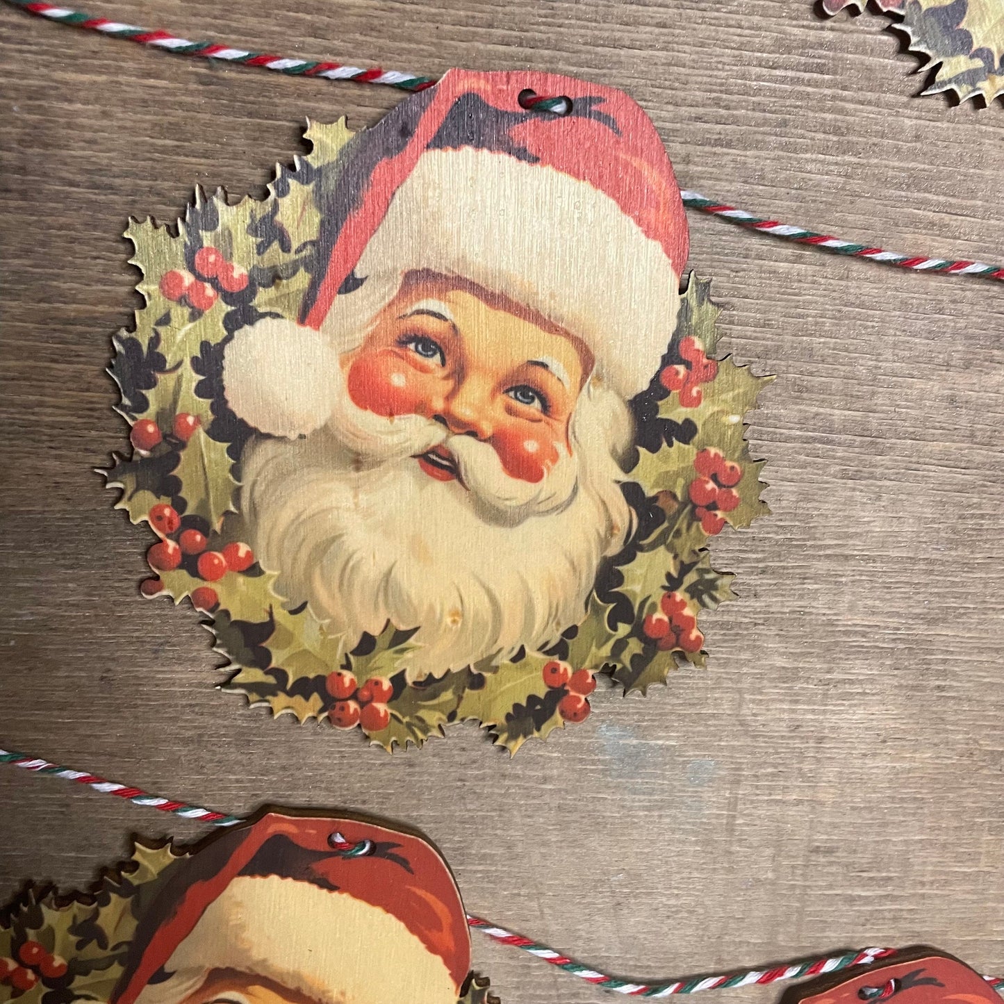 Christmas Vintage bunting wooden Garland Decoration Santa, retro santa, kitsch, reindeer, handmade wooden laser cut