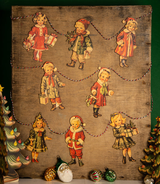 Christmas Vintage bunting wooden Garland Decoration, retro, kitsch, reindeer, handmade wooden laser cut