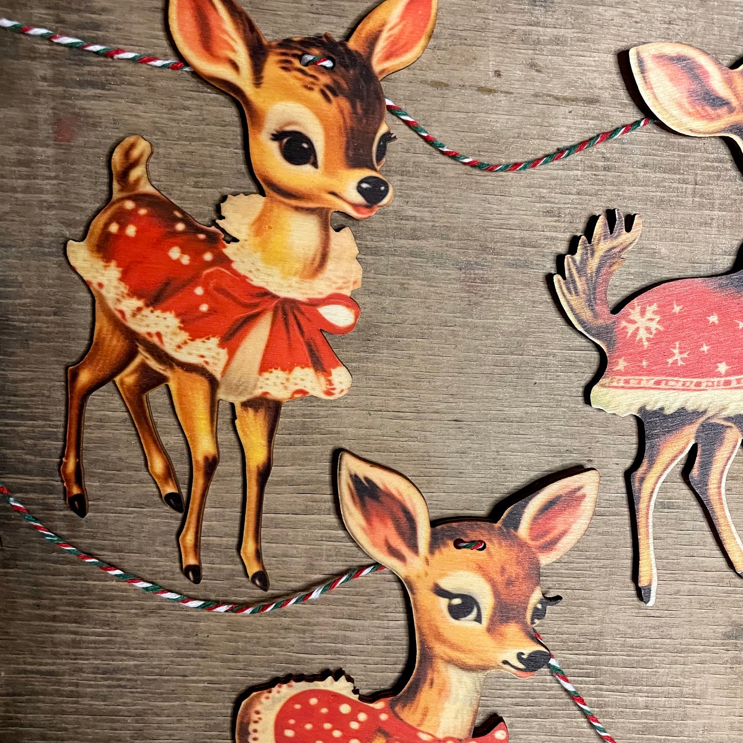 Christmas Vintage deer bunting wooden Garland Decoration deer, fawn, kitsch, reindeer, handmade wooden laser cut