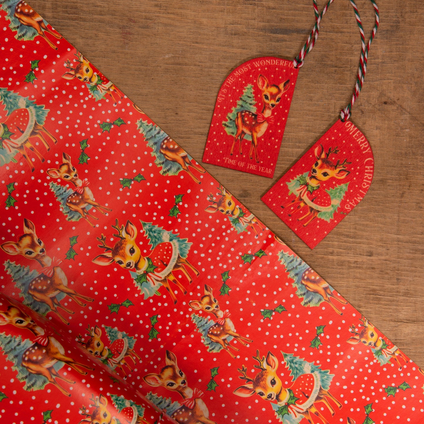 Christmas Gift wrap Mixed pack Vintage Deer , santa, kitsch, trees handmade