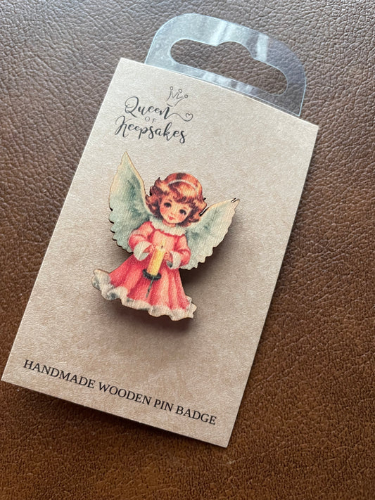 Christmas Wooden  Pin Badge