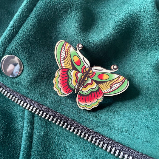 Butterfly Wooden  Pin Badge