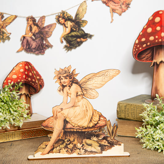 Wooden Cream Fairy Standee Shelf Sitter