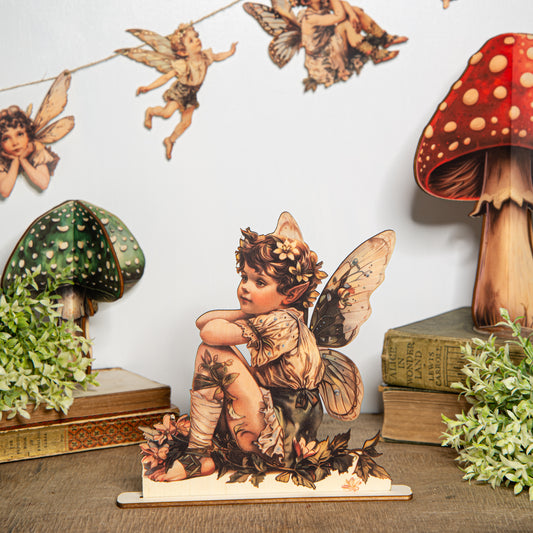 Wooden Sitting Pixie Standee Shelf Sitter