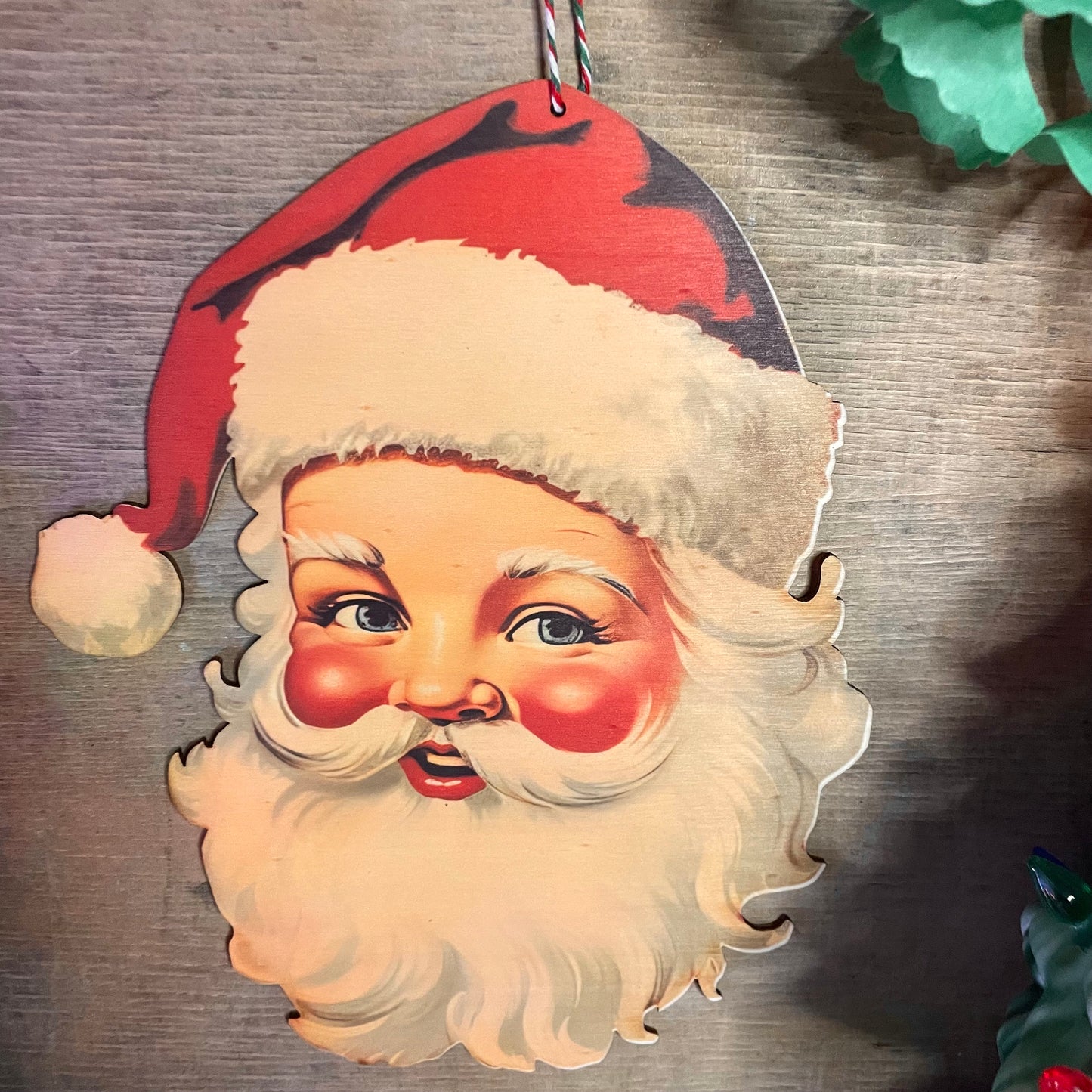 Wooden Christmas Vintage Santa Head Hanging Decoration