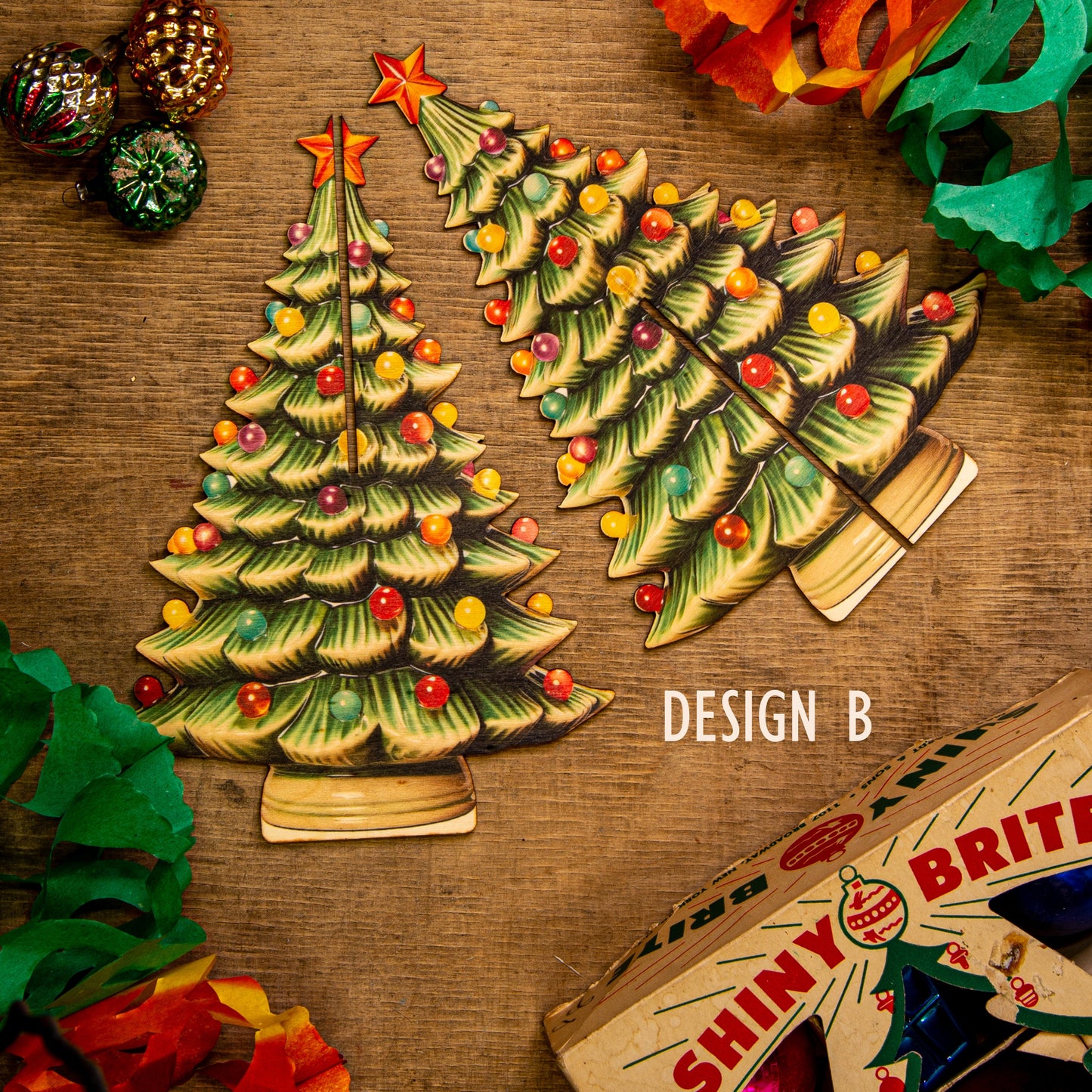 Set of 3 Wooden Retro Christmas tree style 3D Trees